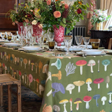 S&B x John Derian Green 'Fungi' Mushroom Linen Tablecloth