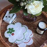 Floral Embroidered Linen Coasters | Set of 4