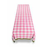 Pink Gingham Linen Tablecloth with Green Border