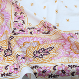 Amber & Cream Indian Cotton Tablecloth with Foliage Border