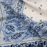 Ecru with Blue Floral Indian Cotton Tablecloth