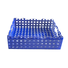 Blue Acrylic and Rattan Gallery Tray