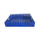 Blue Acrylic and Rattan Pocket Tray