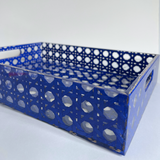 Blue Acrylic and Rattan Pocket Tray