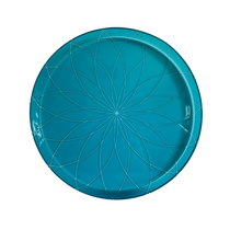 Acrylic Floral Etched Round Tray, vibrant teal, featuring a delicate etched floral pattern on its surface.