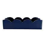 Lacquered Scalloped Guest Towel Holder | Navy Blue, a glossy and elegant rectangular holder with gently curved top edges.