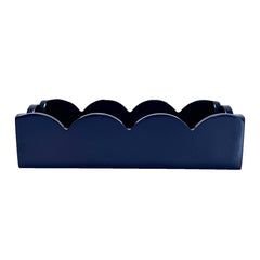Lacquered Scalloped Guest Towel Holder | Navy Blue, a glossy and elegant rectangular holder with gently curved top edges.