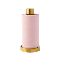 Light Crush Cocktail Napkin Roll, pale pink fabric, cylindrical, with a gold hexagonal base and matching cap.