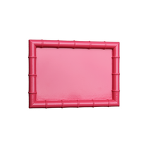 Lacquer Bamboo Style Tray, rectangular with a vibrant pink lacquer finish and bamboo-segmented frame.