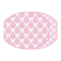 Flora Double-Sided Placemats, oval, pink and white with floral paisley and geometric lattice patterns.