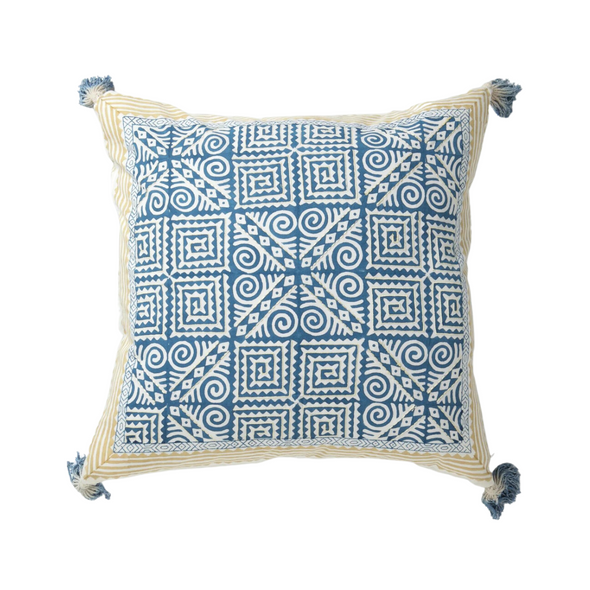 Shuchi Blue & Yellow Cotton Pillow 20"