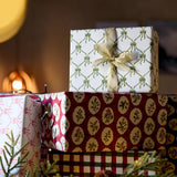 Block Printed Wrapping Paper in Red | 3 Sheets