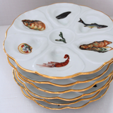 Mid-Century French Gold-Rimmed Oyster Plates | Set of 6