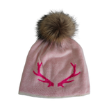 Pink Antler Pom Pom Hat