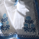 Floral Tablecloth in Grecian Blues with Embroidery