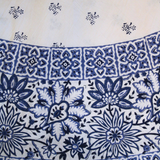 Blue & Ecru Floral Tablecloth with Batik Border