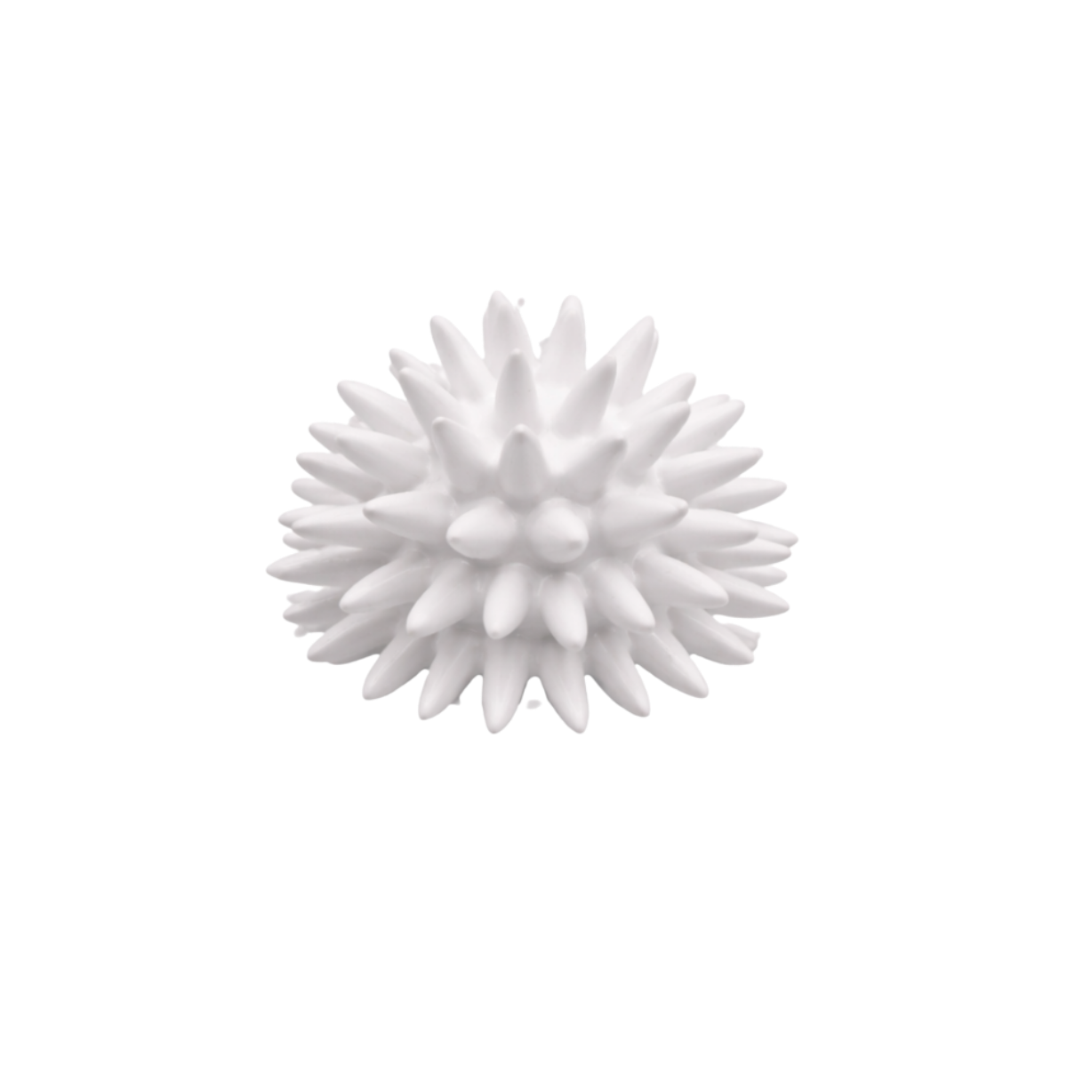 Ceramic Sea Urchin, Medium in white ceramic, a round decorative object with many pointed spines.