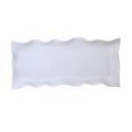 Rectangle Scallop Edge Platter, white ceramic with a glossy finish and distinctive wavy, ruffled edges for serving.
