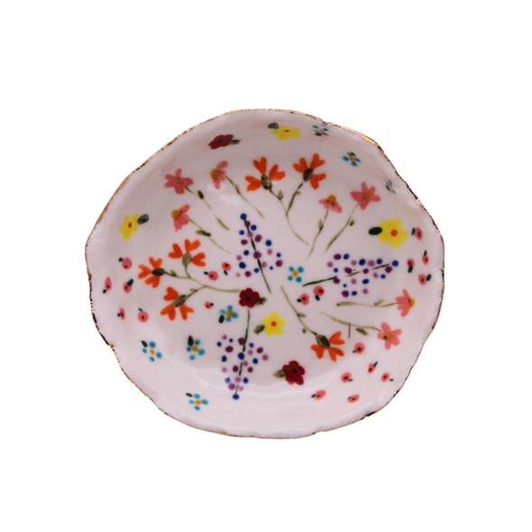 Floral and Gold Edge Ceramic Dish