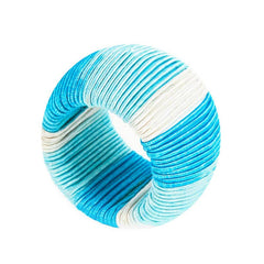 Ombre Napkin Rings - Turquoise | Set of 2, a cylindrical ring wrapped in thread with a gradient of turquoise, light blue, and white stripes.