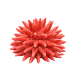 Ceramic Sea Urchin, Large, in vibrant coral red ceramic with a spiky, spherical shape, on a white background.