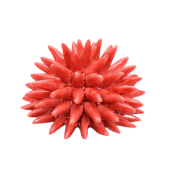Ceramic Sea Urchin, Large, in vibrant coral red ceramic with a spiky, spherical shape, on a white background.