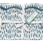 Dash Mahjong and Game Tablecloth in white fabric with blue dash pattern, tied with white ribbon and gift tag