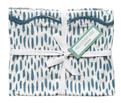 Dash Mahjong and Game Tablecloth in white fabric with blue dash pattern, tied with white ribbon and gift tag