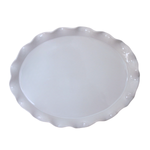 Oval Scallop Edge Platter in glossy white ceramic with decorative rippled rim on white background