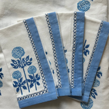 Modern Floral Napkins with Embroidery in Grecian Blue | Set of 4