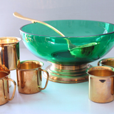 Vintage Glass & Brass Punch Set