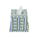 Cottage Garden Blockprint Scallop Tissue Box Cover in Blue