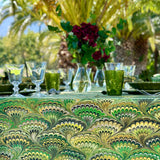 'Marble Fan' Linen Tablecloth | Green