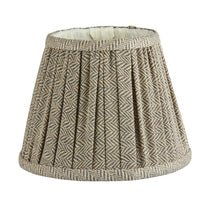 Herringbone Beige Lampshade for Cordless Lamp, a pleated, tapered fabric shade with a distinctive beige and charcoal herringbone pattern.