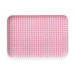 Robin Coated Tray, a rectangular tray with soft pink gingham pattern and rounded corners, on a clean white background.