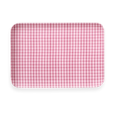 Robin Coated Tray, a rectangular tray with soft pink gingham pattern and rounded corners, on a clean white background.