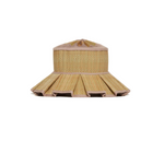 Flores Bungalow Beauty Point Hat: Tan woven straw hat with herringbone pattern, flat crown, and light pink pleated wide brim.