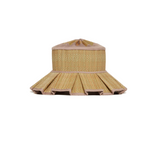 Flores Bungalow Beauty Point Hat: Tan woven straw hat with herringbone pattern, flat crown, and light pink pleated wide brim.