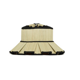 Antibes Beauty Point Hat in natural woven raffia with a wide, pleated brim and black trim, displayed on a white background.