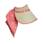Painterly Somerset Sun Visor in natural woven straw with pink gingham fabric ties and trim accent