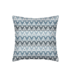 Ines Pillow, square decorative fabric pillow with repeating white botanical pattern on graduated blue horizontal bands.