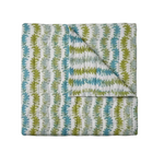 Leyla Quilt in white quilted cotton, with vertical lime green and aqua blue botanical stripes, folded with corner flipped.