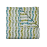 Leyla Quilt in white quilted cotton, with vertical lime green and aqua blue botanical stripes, folded with corner flipped.