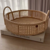 Iraca Fiber Round Tray with Caning