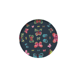 Millie Hors d'Oeuvres Paper Plate, a round paper plate in dark navy with a vibrant pattern of colorful pink, blue, green, and red butterflies.
