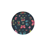 Millie Hors d'Oeuvres Paper Plate, a round paper plate in dark navy with a vibrant pattern of colorful pink, blue, green, and red butterflies.