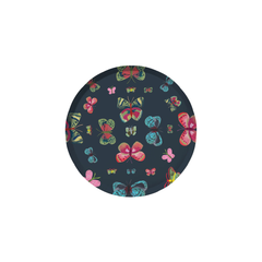 Millie Hors d'Oeuvres Paper Plate, a round paper plate in dark navy with a vibrant pattern of colorful pink, blue, green, and red butterflies.