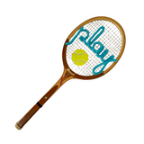 "Play" Vintage Bancroft Bantam Wood Tennis Racquet with Hand-Knit Lettering