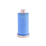 Summer Dreaming Cocktail Napkin Roll in light blue woven fabric with thin white stripes, dispensed from a brushed metal holder.
