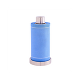 Summer Dreaming Cocktail Napkin Roll in light blue woven fabric with thin white stripes, dispensed from a brushed metal holder.